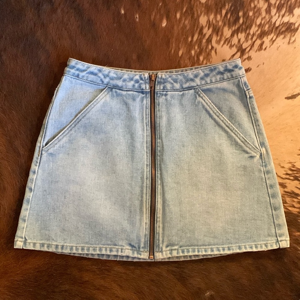 Denim Zip Front Mini Skirt